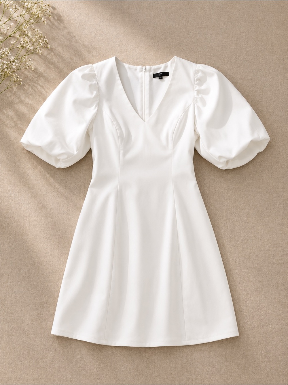 Lulu's White V-Neck Puff-Sleeve Mini Dress